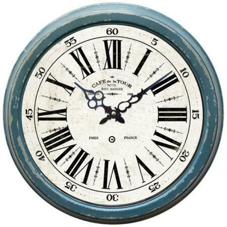 YOSEMITE HOME DECOR Circular Iron Wall Clock Distressed Blue Iron Frame with Glass CLKA7185ME